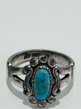 Vintage Bell Trading Post Turquoise Ring Stamped Sterling Marked Size 2.5